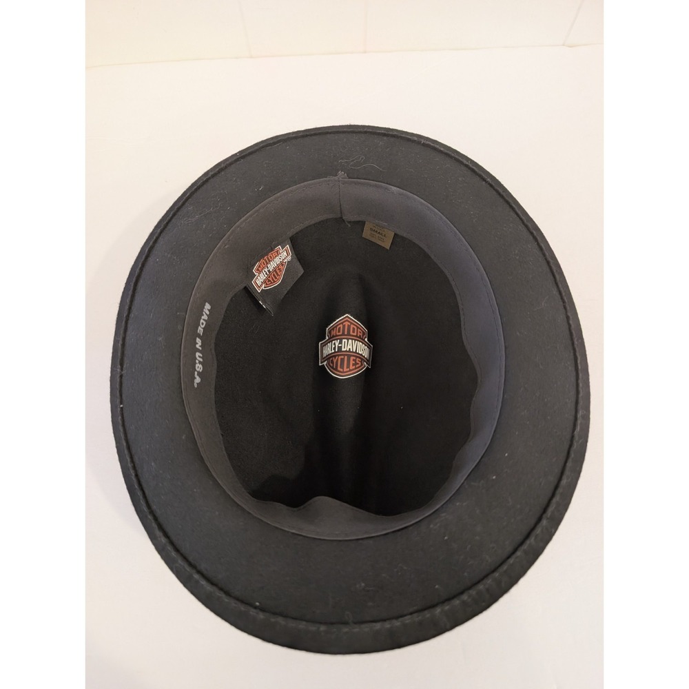Harley Davidson Cowboy Hat Fedora Black Wool Felt Vintage USA Made Sz Small Band - Picture 10 of 16
